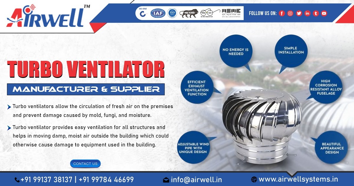 Manufacturer of Turbo Ventilator in Ahmedabad